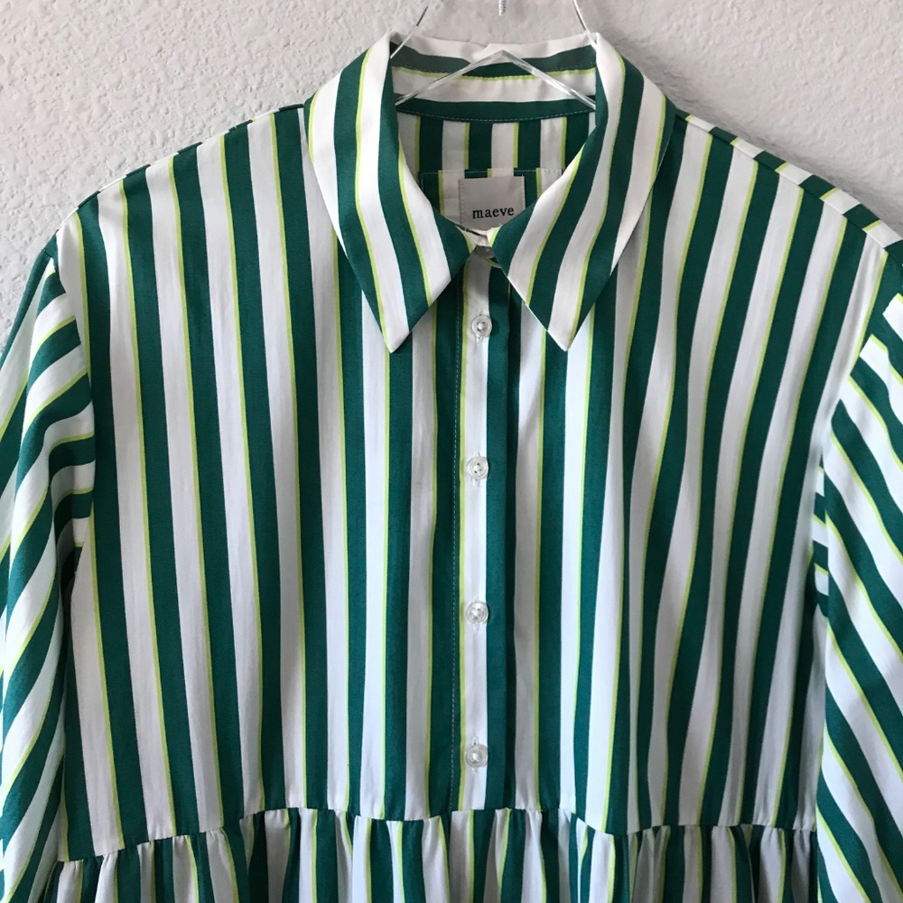 Maeve Anthropologie The Bettina Size S Tiered Striped Cotton Midi Shirt Dress - Picture 6 of 11